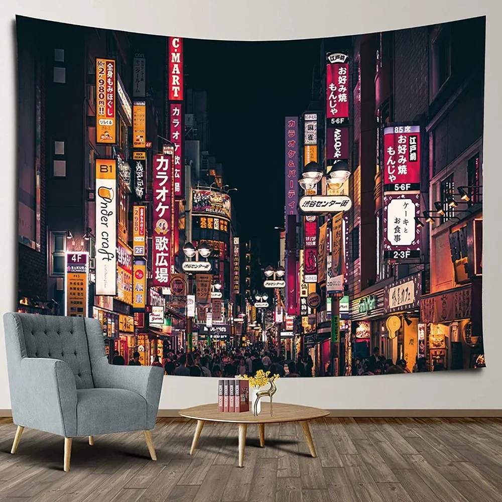 Retro Neon Tokyo Japan Skyline Cityscape Wall Decor for Patio/Bedroom/LivingRoom
